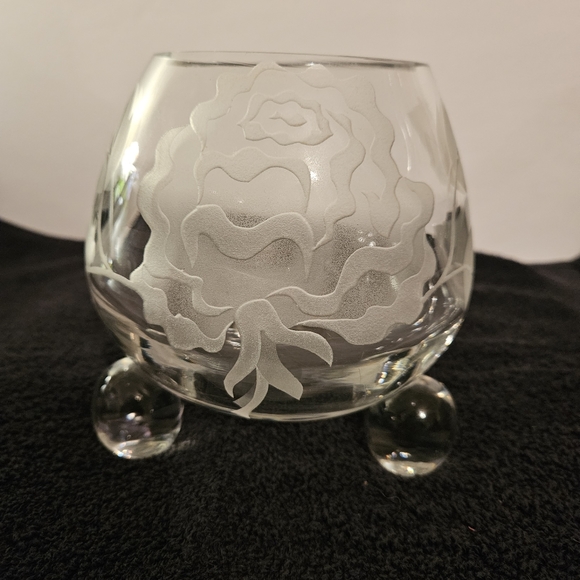 Tiffin 3 Ball Footed Sand Carved  Swedish Optic Rose Bowl - Picture 10 of 13